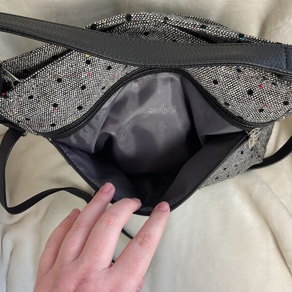 Thirty one Black Tweed Dot Wool Blend Everything Crossbody Bag - Picture 5 of 8